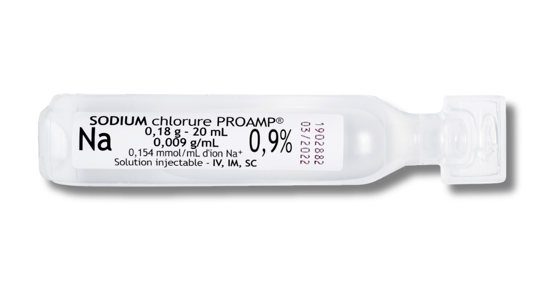 Chlorure de sodium PROAMP Nacl 0.9%, 9g/L APP 20mL (boîte de 20)